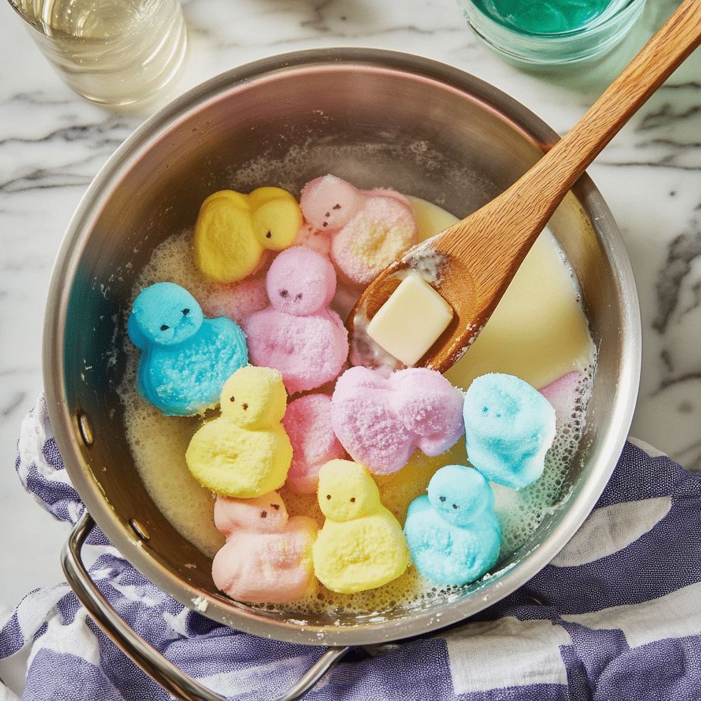 Step-by-Step-melting-peeps-step rice crispy treats with peeps melting-peeps-step