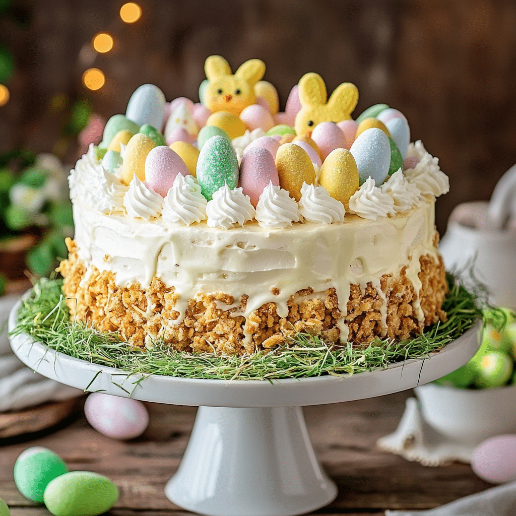 easter-bunny-poke-cake-featured Full Easter Bunny Poke Cake decorated with candy and whipped topping