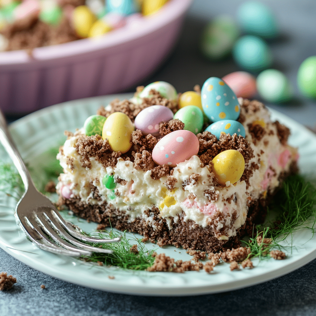 easter-dirt-cake-casserole-serving Single serving of Easter dirt cake casserole recipe