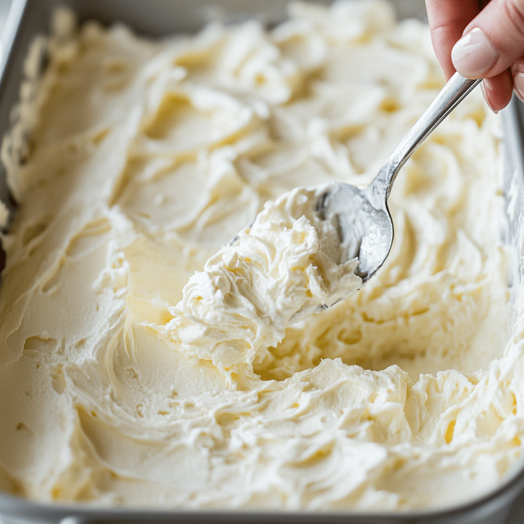 easter-dirt-cake-step2 Spreading cream layer in Easter dirt cake casserole recipe