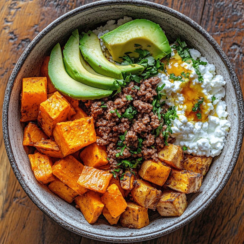 hot-honey-protein-bowl-featured Hot honey protein bowl with beef and sweet potatoes