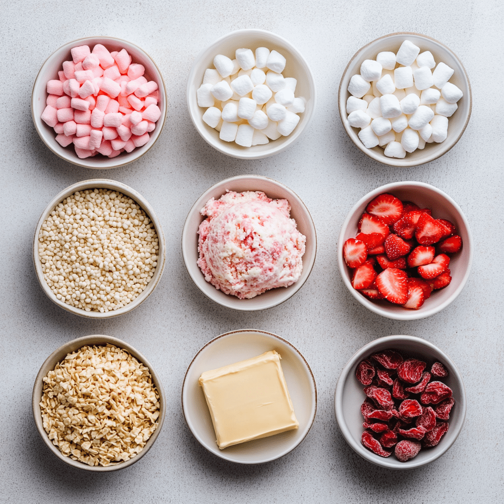 ingredients-rice-krispie-ice-cream-strawberry Ingredients for rice krispie ice cream sandwich strawberry