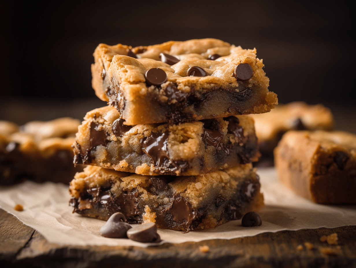 lazy-day-chocolate-chip-cookie-bars-featured Lazy Day Chocolate Chip Cookie Bars stacked on a plate