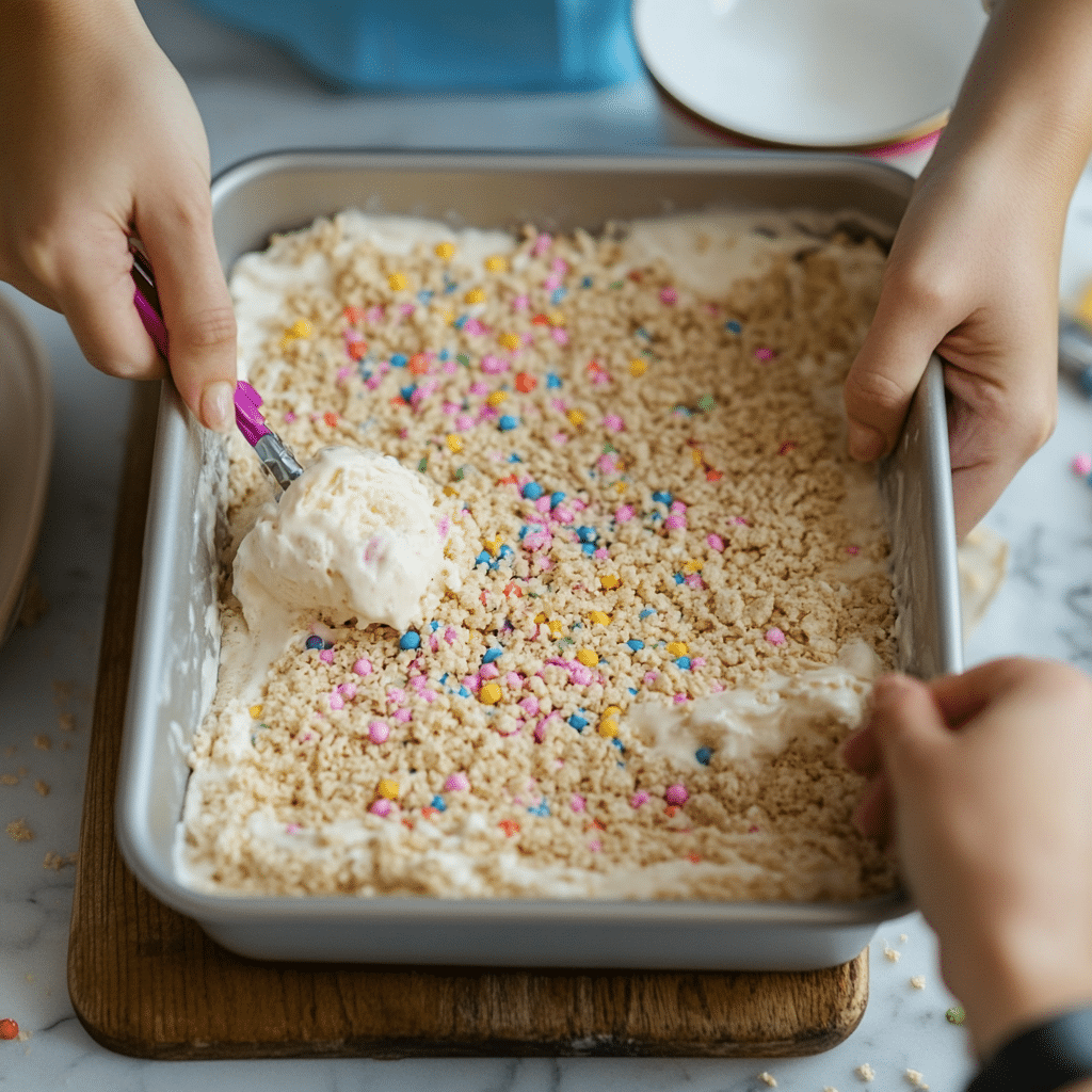 making-rice-krispies-ice-cream-sandwich-steps Making rice krispies treats ice cream sandwich layers