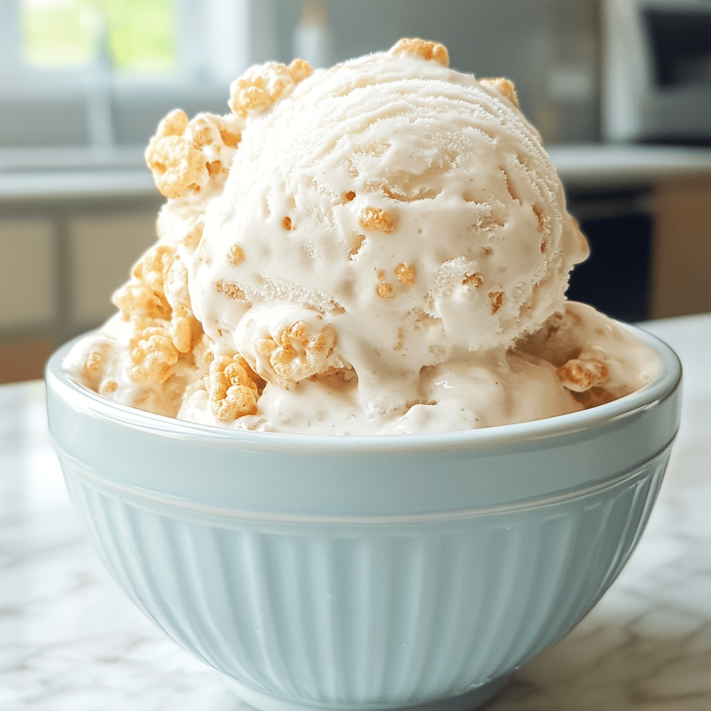 rice-krispie-ice-cream-featured Rice Krispie ice cream scoop with cereal chunks