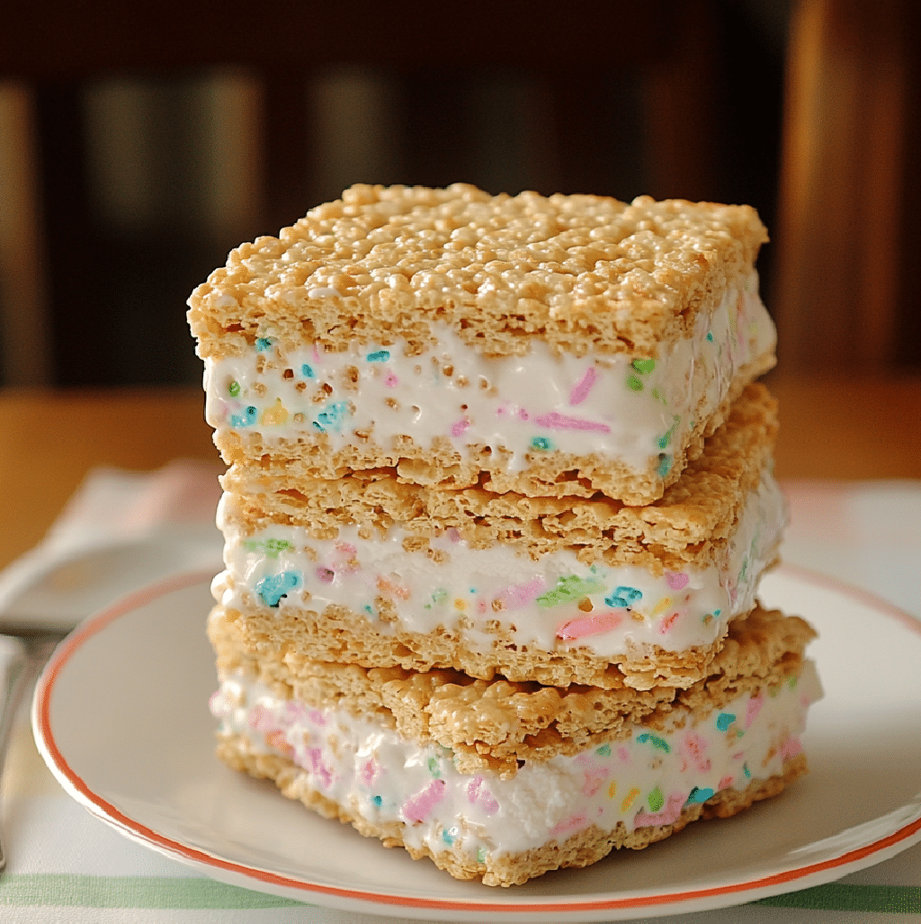 rice-krispies-treats-ice-cream-sandwiches-featured Rice krispies treats ice cream sandwiches on a plate