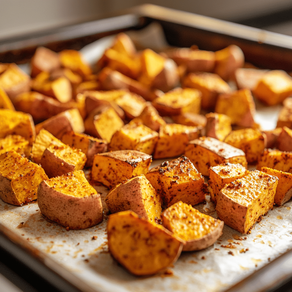 roasting-sweet-potatoes-taco-bowl Roasting sweet potatoes for taco bowl
