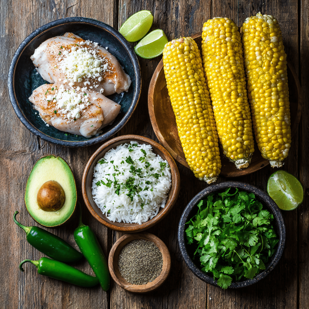street-corn-chicken-rice-bowl-ingredients Ingredients for street corn chicken rice bowl recipe