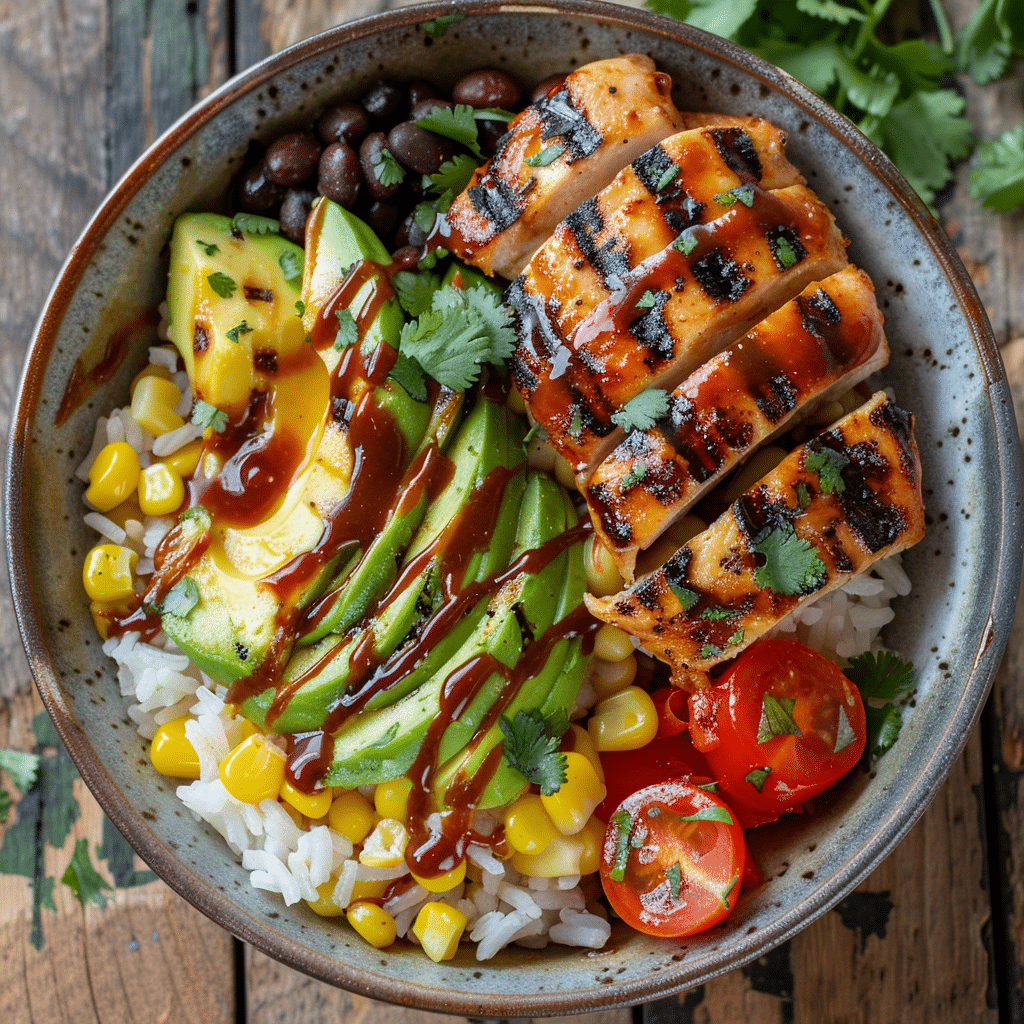 bbq-chicken-bowl-featured BBQ Chicken Bowl with colorful veggies