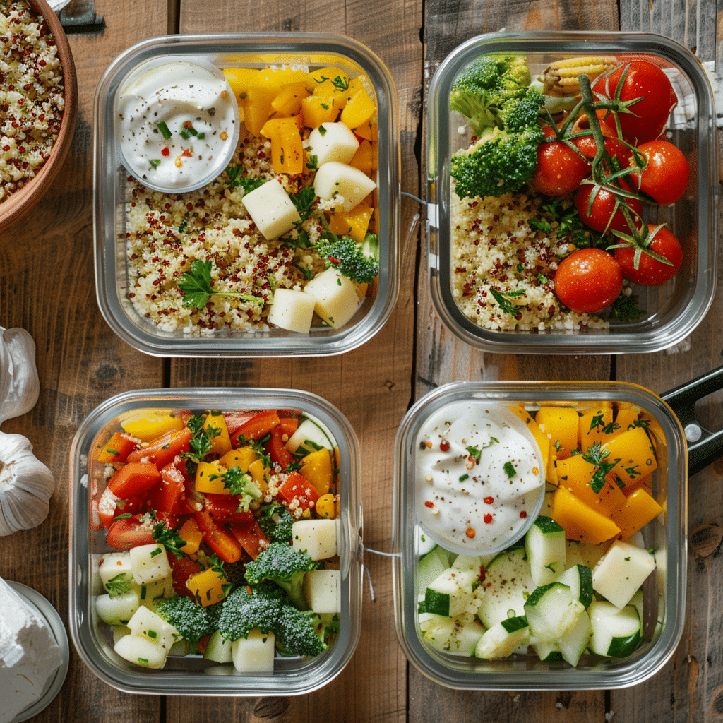 cottage-cheese-protein-bowl-mealprep Meal prep containers with cottage cheese and fresh toppings