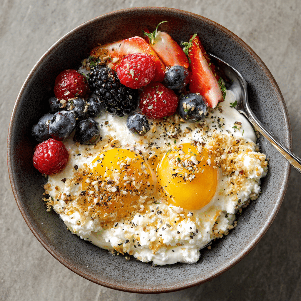 cottage-cheese-protein-bowl-serving Cottage cheese protein bowl served and garnished