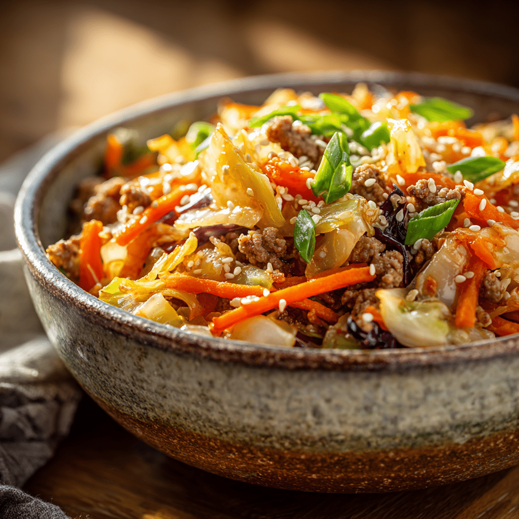 high-protein-egg-roll-featured High Protein Egg Roll in a Bowl served in rustic bowl