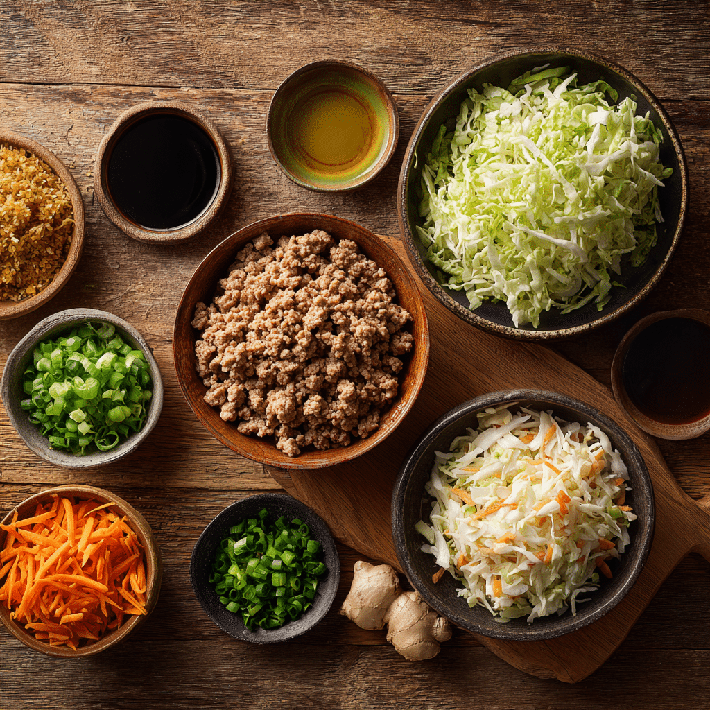 high-protein-egg-roll-ingredients Ingredients for High Protein Egg Roll in a Bowl