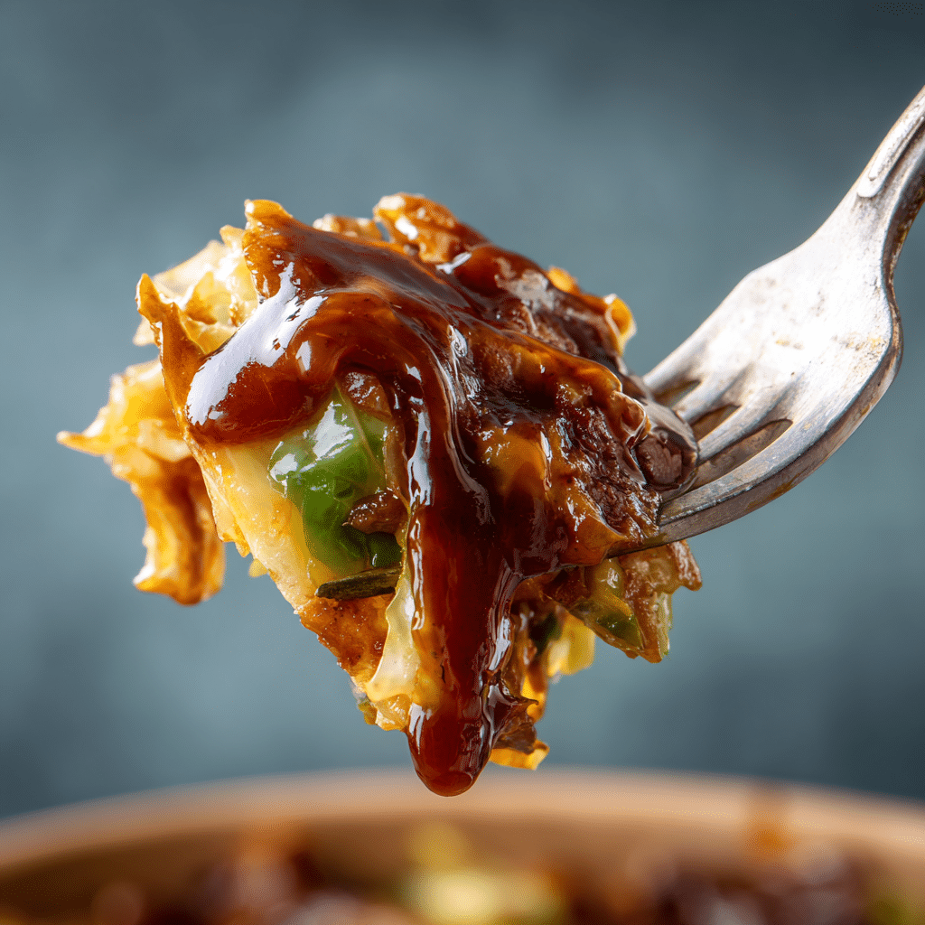 high-protein-egg-roll-serving Fork lifting bite from High Protein Egg Roll in a Bowl