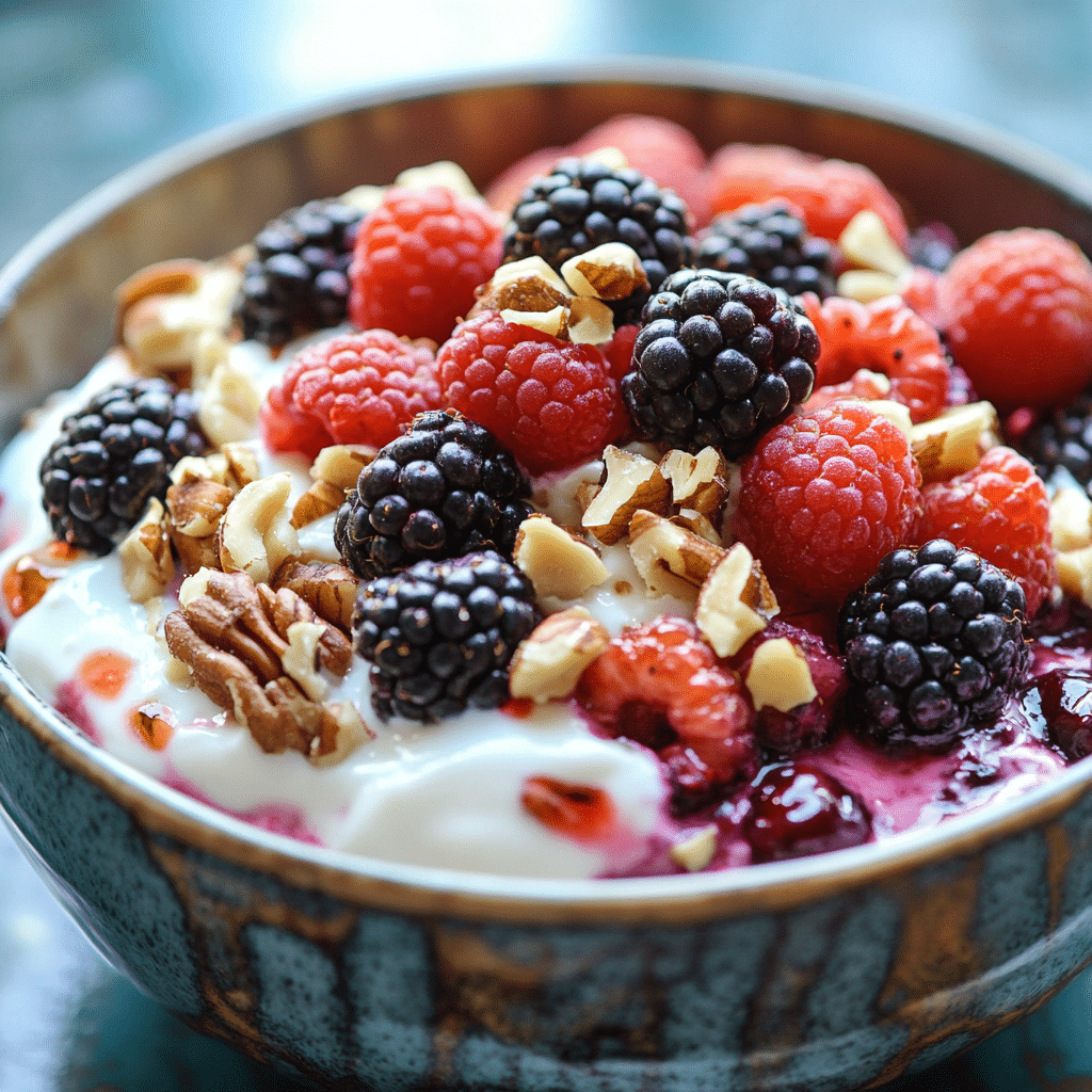 meal-prep-protein-pancake-bowls-featured Meal Prep Protein Pancake Bowls for the Week containers filled with stacked protein pancakes, topped with fresh berries and yogurt