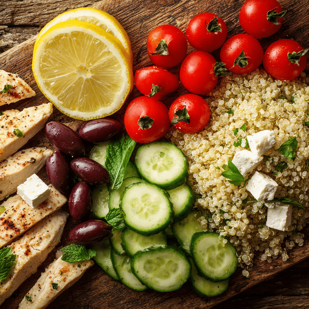 mediterranean-bowl-ingredients Ingredients for a Mediterranean Power Bowl
