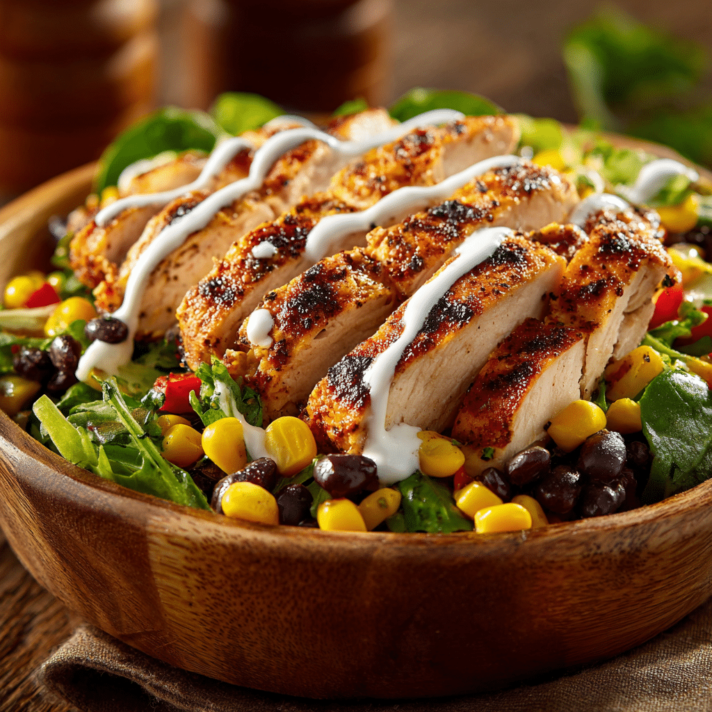 protein-bowl-rezept-featured BBQ Chicken Ranch Protein Bowl with greens, corn, and black beans