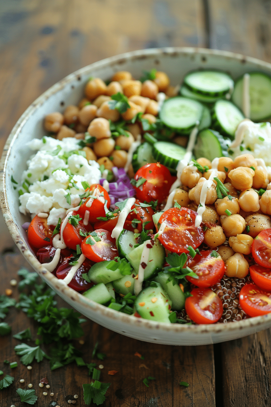 vegetarian-friendly-bowl-featured Colorful Vegetarian-Friendly Bowls with quinoa, chickpeas, and fresh veggies