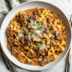 Creamy Beef and Bowtie Pasta Recipe: One-Pot Comfort at Its Best 2 creamy beef and bowtie pasta recipe served