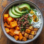 Hot Honey Protein Bowl: A Spicy-Sweet Trend That’s Actually Good for You 2 Hot honey protein bowl with beef and sweet potatoes