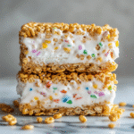 Rice Krispy Treat Ice Cream Sandwich – A Fun, Frosty Twist on a Classic 2 sliced rice krispy treat ice cream sandwich close-up