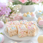 Easter Rice Krispie Treats Recipe: A Colorful Holiday Favorite 2 Served Easter rice krispie treats on a holiday table