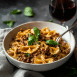 Ground Beef and Bowtie Pasta Recipe: Creamy, Easy, and Full of Flavor 2 plated ground beef and bowtie pasta recipe ready to serve