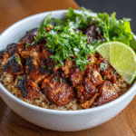 Honey Chipotle Chicken Bowls – Sweet, Smoky & Protein-Packed Meal Prep 2 Completed honey chipotle chicken bowl with lime wedge