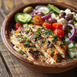 Greek Chicken Bowls: Flavorful, High‑Protein Mediterranean Meal 2 Greek chicken bowl with rice, grilled chicken, and Mediterranean toppings
