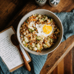 High Protein Egg Roll in a Bowl 2 Recipe card beside bowl of High Protein Egg Roll