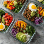 Hot Honey Ground Beef Bowls 2 Meal-prepped beef bowls