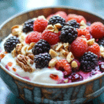 Meal Prep Protein Pancake Bowls for the Week – Easy Breakfast Fuel 2 Meal prep containers filled with stacked protein pancakes, topped with fresh berries and yogurt