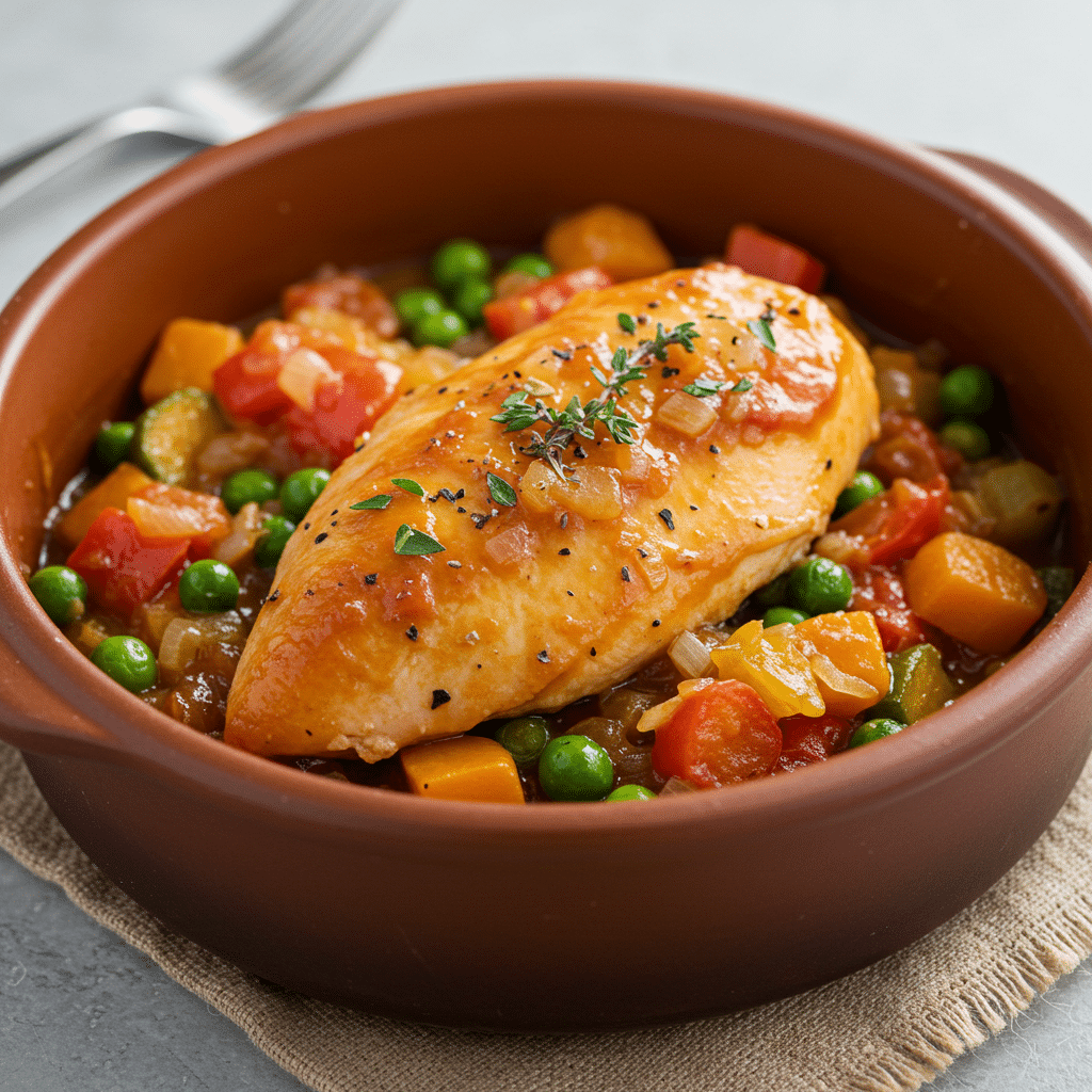 Easy Melt In Your Mouth Chicken Breast Bake 1 Golden-baked skinless chicken breast in a creamy sauce, served in a ceramic bowl with fresh herbs and rustic charm.