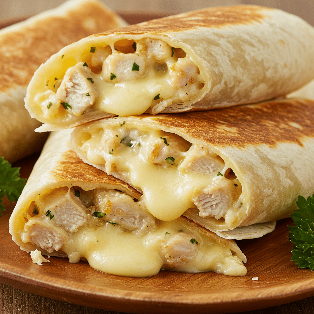 Ooey-Gooey Cheesy Garlic Chicken Wraps Ooey-Gooey Cheesy Garlic Chicken Wraps