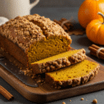 Pumpkin Streusel Bread | The Domestic Rebel – Cozy Fall Baking Favorite 5 Pumpkin streusel bread with crunchy topping on rustic table