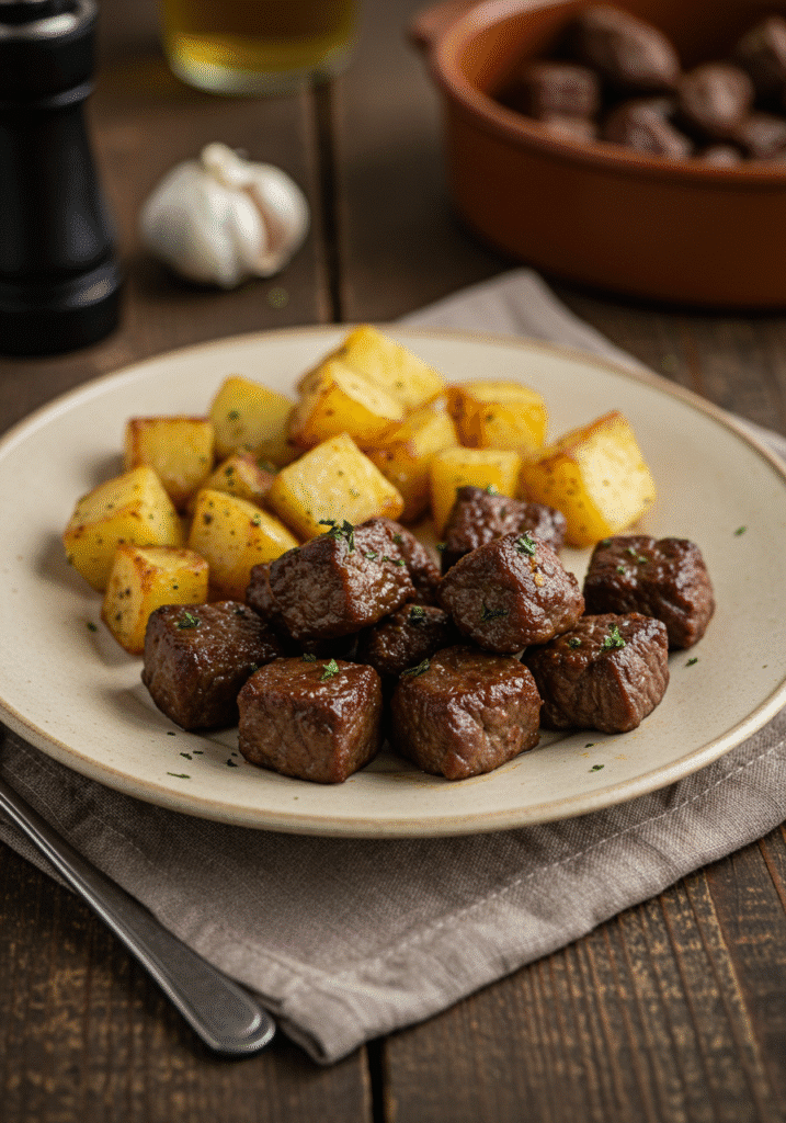Garlic Butter Beef Bites & Potatoes 4 Garlic Butter Beef Bites with Potatoes