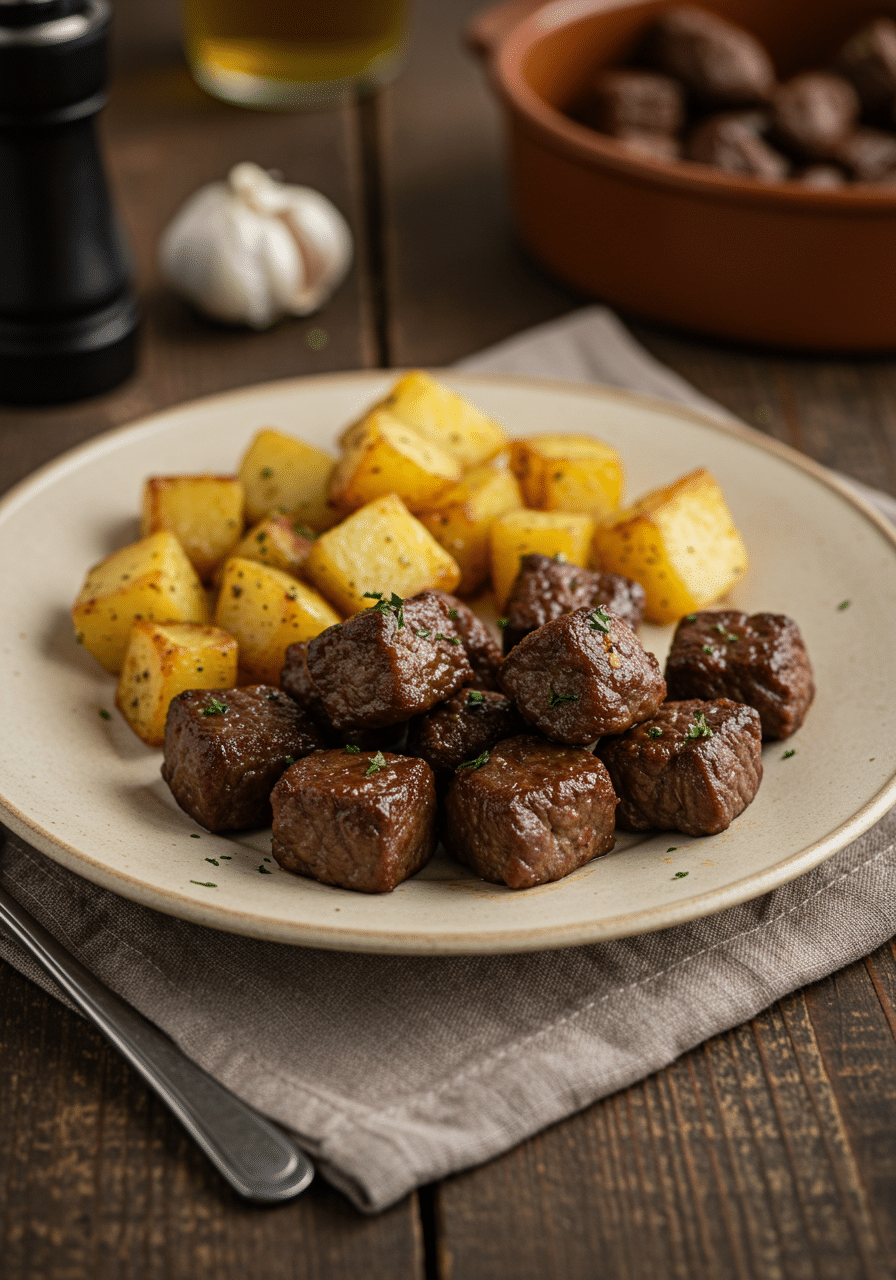 Garlic Butter Beef Bites with Potatoes