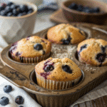 close up of easy blueberry muffins cooling in a ru