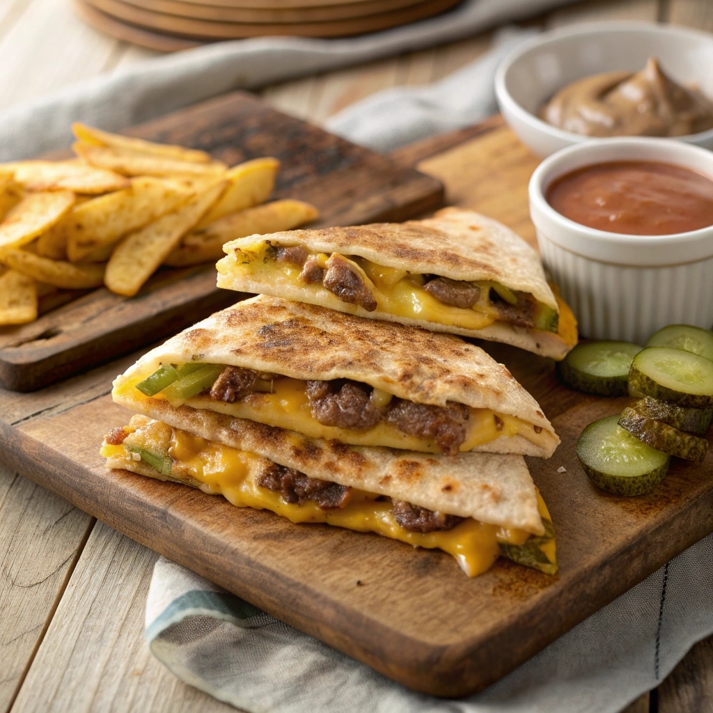 Smashburger Quesadillas Mini Kitchen Magic 4 close up of golden crispy smashburger quesadillas