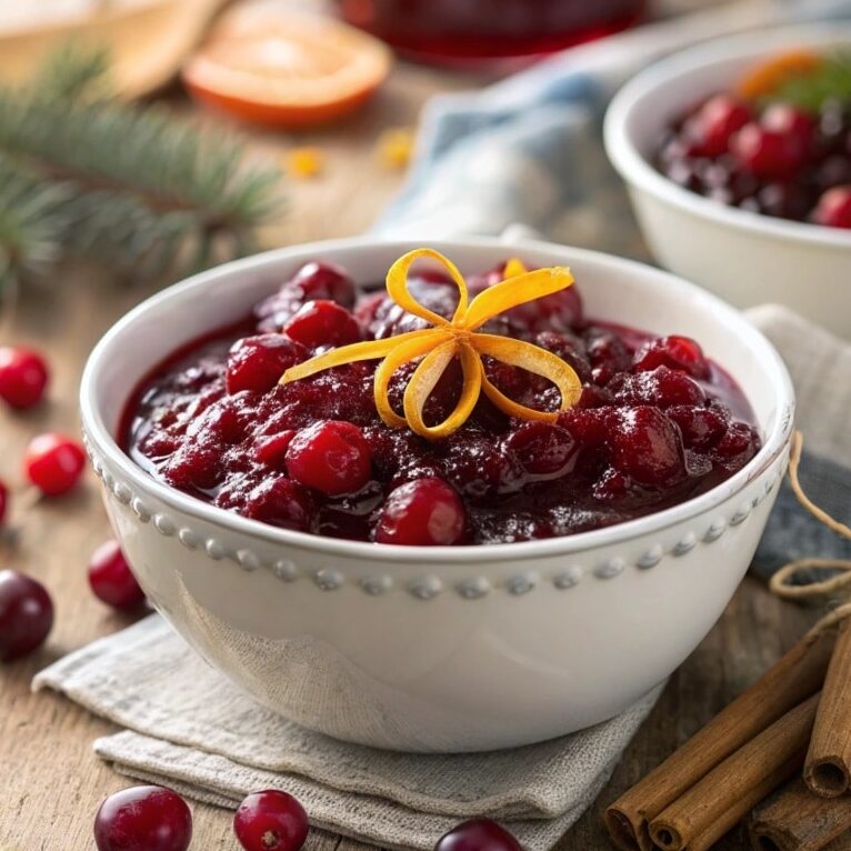 Cranberry Sauce Recipe | Classic Holiday Side Dish 4 close up ultra zoom of a bowl of glossy cranberry edited