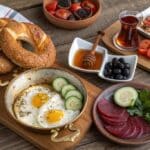 close up ultra zoom of a vibrant turkish breakfast