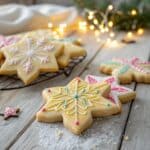 close up ultra zoom of golden sugar cookies shaped