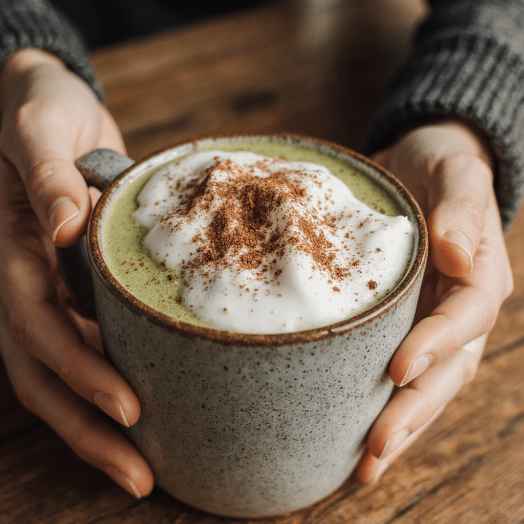 Cinnamon Matcha Latte – Cozy, Creamy, And Full Of Flavor! 7 close up of a cinnamon matcha latte in a rustic ceramic mug soft frothy top dusted with cinnamon wa 5f0vmzeinfmg1yuojhvy 2