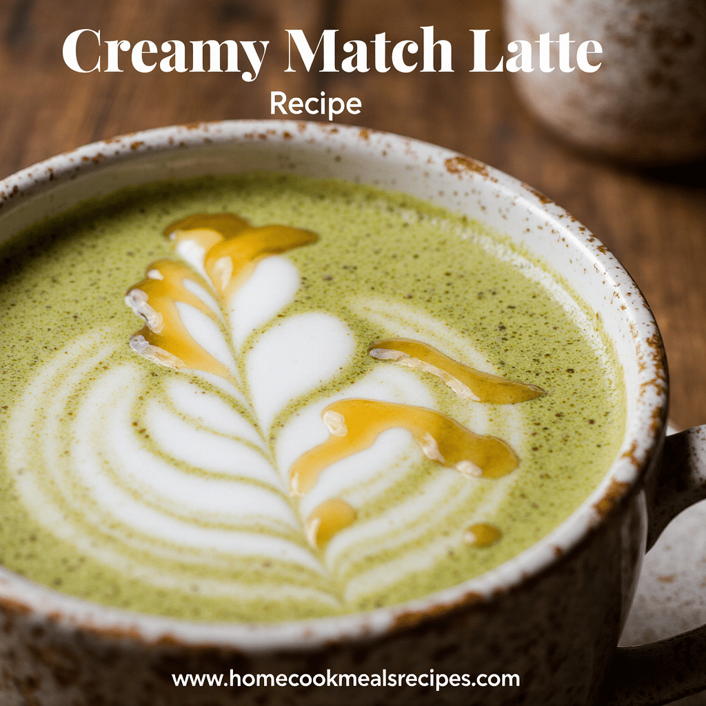 Honey Matcha Latte – A Smooth, Creamy & Nourishing Drink! 4 A creamy honey matcha latte served in a rustic ceramic mug, with golden honey swirls on top of frothy green matcha, set on a cozy wooden kitchen table