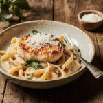 Creamy Garlic Parmesan Chicken Pasta (Easy 30-Minute Dinner!) 5 close up of creamy garlic parmesan chicken pasta in a rustic ceramic bowl golden seared chicken bre 2genmxy7i0sf4wrq9hyu 2