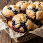 Easy Homemade Blueberry Muffins Recipe 8 close up of easy homemade blueberry muffins in a rustic basket lined with parchment vibrant blueber 4bulm8yn8rjsvoqjxayr 1