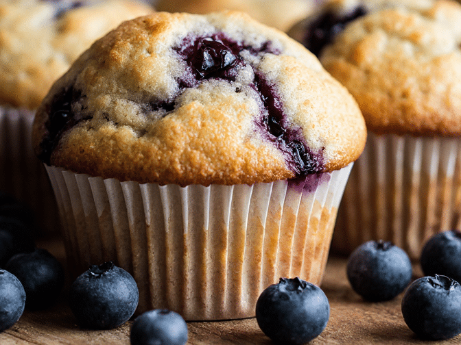 close up of perfectly moist irresistible blueberry muffins on a rustic wooden plate blueberries sc jpfef00n8okkaqjlxrwl 1 edited