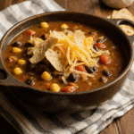 Taco Soup – Easy, Fresh & Delicious 8 close up of taco soup in a rustic bowl vibrant colors of beans corn tomatoes topped with shredded c 950xbxxyoozldb78etv4 0