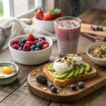 ultra zoom close up of a healthy morning breakfast