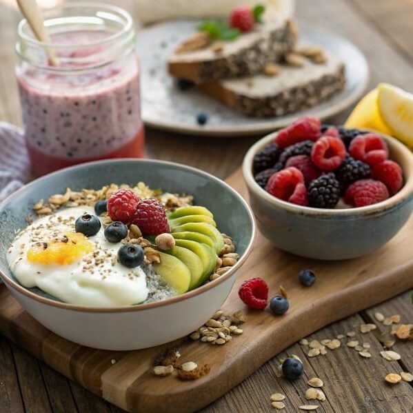 ultra zoom close up of a rustic wooden breakfast t edited